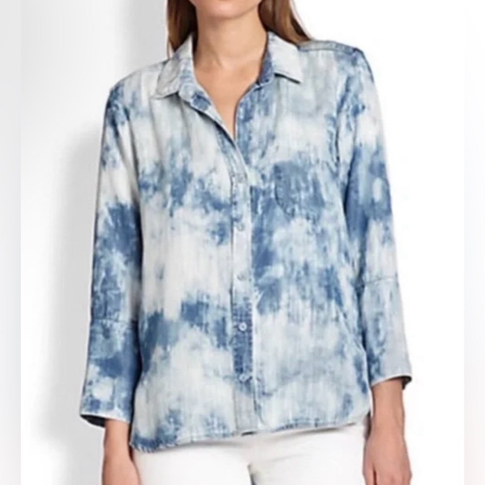 Cloth & Stone Chambray Acid Wash Button-Down Blouse - Size S